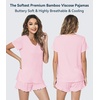 image:imageWiWi Womens Pajamas Set Bamboo Viscose Super Soft Short Sleeve Top Ruffle Shorts Sleepwear Cooling Pj Sets SXXLApink