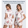 image:imageWiWi Womens Pajamas Set Bamboo Viscose Super Soft Short Sleeve Top Ruffle Shorts Sleepwear Cooling Pj Sets SXXLApink Rose on White