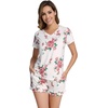 image:imageWiWi Womens Pajamas Set Bamboo Viscose Super Soft Short Sleeve Top Ruffle Shorts Sleepwear Cooling Pj Sets SXXLApink Rose on White
