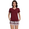 image:imageWiWi Womens Pajamas Set Bamboo Viscose Super Soft Short Sleeve Top Ruffle Shorts Sleepwear Cooling Pj Sets SXXLAredwhite Plaid