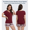 image:imageWiWi Womens Pajamas Set Bamboo Viscose Super Soft Short Sleeve Top Ruffle Shorts Sleepwear Cooling Pj Sets SXXLAredwhite Plaid