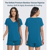 image:imageWiWi Womens Pajamas Set Bamboo Viscose Super Soft Short Sleeve Top Ruffle Shorts Sleepwear Cooling Pj Sets SXXLAteal Blue