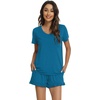 image:imageWiWi Womens Pajamas Set Bamboo Viscose Super Soft Short Sleeve Top Ruffle Shorts Sleepwear Cooling Pj Sets SXXLAteal Blue