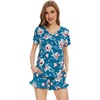 image:imageWiWi Womens Pajamas Set Bamboo Viscose Super Soft Short Sleeve Top Ruffle Shorts Sleepwear Cooling Pj Sets SXXLAteal BluePeony