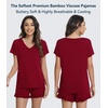 image:imageWiWi Womens Pajamas Set Bamboo Viscose Super Soft Short Sleeve Top Ruffle Shorts Sleepwear Cooling Pj Sets SXXLAwine Red
