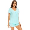 image:imageWiWi Womens Pajamas Set Bamboo Viscose Super Soft Short Sleeve Top Ruffle Shorts Sleepwear Cooling Pj Sets SXXLBaqua