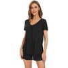 image:imageWiWi Womens Pajamas Set Bamboo Viscose Super Soft Short Sleeve Top Ruffle Shorts Sleepwear Cooling Pj Sets SXXLBblack