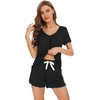image:imageWiWi Womens Pajamas Set Bamboo Viscose Super Soft Short Sleeve Top Ruffle Shorts Sleepwear Cooling Pj Sets SXXLBblack