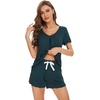 image:imageWiWi Womens Pajamas Set Bamboo Viscose Super Soft Short Sleeve Top Ruffle Shorts Sleepwear Cooling Pj Sets SXXLBblackish Green