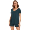 image:imageWiWi Womens Pajamas Set Bamboo Viscose Super Soft Short Sleeve Top Ruffle Shorts Sleepwear Cooling Pj Sets SXXLBblackish Green