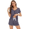 image:imageWiWi Womens Pajamas Set Bamboo Viscose Super Soft Short Sleeve Top Ruffle Shorts Sleepwear Cooling Pj Sets SXXLBdark Grey