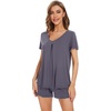 image:imageWiWi Womens Pajamas Set Bamboo Viscose Super Soft Short Sleeve Top Ruffle Shorts Sleepwear Cooling Pj Sets SXXLBdark Grey