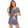 image:imageWiWi Womens Pajamas Set Bamboo Viscose Super Soft Short Sleeve Top Ruffle Shorts Sleepwear Cooling Pj Sets SXXLBpurplish Grey