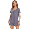 image:imageWiWi Womens Pajamas Set Bamboo Viscose Super Soft Short Sleeve Top Ruffle Shorts Sleepwear Cooling Pj Sets SXXLBpurplish Grey