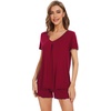 image:imageWiWi Womens Pajamas Set Bamboo Viscose Super Soft Short Sleeve Top Ruffle Shorts Sleepwear Cooling Pj Sets SXXLBwine Red