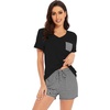 image:imageWiWi Womens Pajamas Set Bamboo Viscose Super Soft Short Sleeve Top Ruffle Shorts Sleepwear Cooling Pj Sets SXXLCblack Stripe