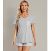 image:imageWiWi Womens Pajamas Set Bamboo Viscose Super Soft Short Sleeve Top Ruffle Shorts Sleepwear Cooling Pj Sets SXXLCheather Grey Stripe