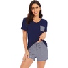 image:imageWiWi Womens Pajamas Set Bamboo Viscose Super Soft Short Sleeve Top Ruffle Shorts Sleepwear Cooling Pj Sets SXXLCnavy Stripe