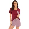 image:imageWiWi Womens Pajamas Set Bamboo Viscose Super Soft Short Sleeve Top Ruffle Shorts Sleepwear Cooling Pj Sets SXXLCwine Stripe
