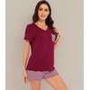 image:imageWiWi Womens Pajamas Set Bamboo Viscose Super Soft Short Sleeve Top Ruffle Shorts Sleepwear Cooling Pj Sets SXXLCwine Stripe