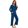 image:imageWiWi Womens Pajamas Set Sleepwear Loungewear Long Sleeve Pajama Sets Soft Pjs Viscose from Bamboo 2 Piece PJ SXXLAink Blue