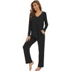 image:imageWiWi Womens Pajamas Set Sleepwear Loungewear Long Sleeve Pajama Sets Soft Pjs Viscose from Bamboo 2 Piece PJ SXXLBblack