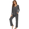 image:imageWiWi Womens Pajamas Set Sleepwear Loungewear Long Sleeve Pajama Sets Soft Pjs Viscose from Bamboo 2 Piece PJ SXXLBdark Heather Grey