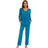image:imageWiWi Womens Pajamas Set Sleepwear Loungewear Long Sleeve Pajama Sets Soft Pjs Viscose from Bamboo 2 Piece PJ SXXLBteal Blue
