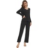 image:imageWiWi Womens Pajamas Set Sleepwear Loungewear Long Sleeve Pajama Sets Soft Pjs Viscose from Bamboo 2 Piece PJ SXXLCblack