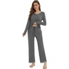 image:imageWiWi Womens Pajamas Set Sleepwear Loungewear Long Sleeve Pajama Sets Soft Pjs Viscose from Bamboo 2 Piece PJ SXXLCdark Heather Grey