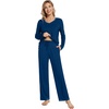 image:imageWiWi Womens Pajamas Set Sleepwear Loungewear Long Sleeve Pajama Sets Soft Pjs Viscose from Bamboo 2 Piece PJ SXXLCink Blue