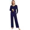 image:imageWiWi Womens Pajamas Set Sleepwear Loungewear Long Sleeve Pajama Sets Soft Pjs Viscose from Bamboo 2 Piece PJ SXXLCnavy