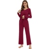 image:imageWiWi Womens Pajamas Set Sleepwear Loungewear Long Sleeve Pajama Sets Soft Pjs Viscose from Bamboo 2 Piece PJ SXXLCwine
