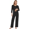 image:imageWiWi Womens Pajamas Set Sleepwear Loungewear Long Sleeve Pajama Sets Soft Pjs Viscose from Bamboo 2 Piece PJ SXXLDblack