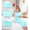 image:imageWiWi Womens Pajamas Sets Bamboo Viscose Short Sleeve Top with Capri Pants Super Soft Lounge Cooling Sleepwear Pjs SXXLAaqua