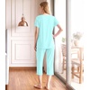 image:imageWiWi Womens Pajamas Sets Bamboo Viscose Short Sleeve Top with Capri Pants Super Soft Lounge Cooling Sleepwear Pjs SXXLAaqua