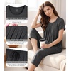 image:imageWiWi Womens Pajamas Sets Bamboo Viscose Short Sleeve Top with Capri Pants Super Soft Lounge Cooling Sleepwear Pjs SXXLAcharcoal Heather