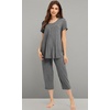 image:imageWiWi Womens Pajamas Sets Bamboo Viscose Short Sleeve Top with Capri Pants Super Soft Lounge Cooling Sleepwear Pjs SXXLAdark Heather Grey