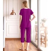 image:imageWiWi Womens Pajamas Sets Bamboo Viscose Short Sleeve Top with Capri Pants Super Soft Lounge Cooling Sleepwear Pjs SXXLAdark Reddish Purple