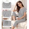 image:imageWiWi Womens Pajamas Sets Bamboo Viscose Short Sleeve Top with Capri Pants Super Soft Lounge Cooling Sleepwear Pjs SXXLAheather Grey
