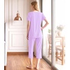 image:imageWiWi Womens Pajamas Sets Bamboo Viscose Short Sleeve Top with Capri Pants Super Soft Lounge Cooling Sleepwear Pjs SXXLAlight Purple