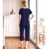 image:imageWiWi Womens Pajamas Sets Bamboo Viscose Short Sleeve Top with Capri Pants Super Soft Lounge Cooling Sleepwear Pjs SXXLAnavy
