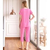 image:imageWiWi Womens Pajamas Sets Bamboo Viscose Short Sleeve Top with Capri Pants Super Soft Lounge Cooling Sleepwear Pjs SXXLAraspberry Pink