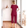 image:imageWiWi Womens Pajamas Sets Bamboo Viscose Short Sleeve Top with Capri Pants Super Soft Lounge Cooling Sleepwear Pjs SXXLAwine
