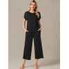 image:imageWiWi Womens Pajamas Sets Bamboo Viscose Short Sleeve Top with Capri Pants Super Soft Lounge Cooling Sleepwear Pjs SXXLBblack