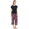 image:imageWiWi Womens Pajamas Sets Bamboo Viscose Short Sleeve Top with Capri Pants Super Soft Lounge Cooling Sleepwear Pjs SXXLBblack Magnolia