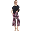 image:imageWiWi Womens Pajamas Sets Bamboo Viscose Short Sleeve Top with Capri Pants Super Soft Lounge Cooling Sleepwear Pjs SXXLBblack Magnolia