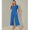 image:imageWiWi Womens Pajamas Sets Bamboo Viscose Short Sleeve Top with Capri Pants Super Soft Lounge Cooling Sleepwear Pjs SXXLBbright Blue