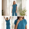 image:imageWiWi Womens Pajamas Sets Bamboo Viscose Short Sleeve Top with Capri Pants Super Soft Lounge Cooling Sleepwear Pjs SXXLBbright Blue