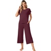 image:imageWiWi Womens Pajamas Sets Bamboo Viscose Short Sleeve Top with Capri Pants Super Soft Lounge Cooling Sleepwear Pjs SXXLBbrownish Red